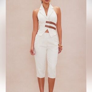 Makayla Tweed Capri Pant Set - Cream